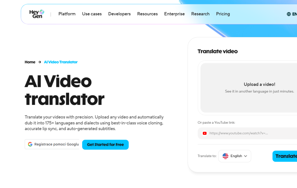 Screenshot oficiálního zdroje k tématu HeyGen AI video translation workflow