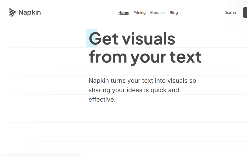 Screenshot oficiálního zdroje k tématu Napkin AI text to visuals workflow